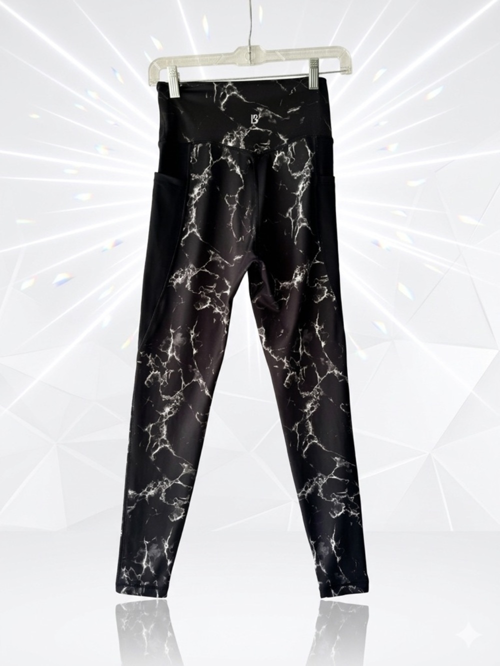 BuffBunny Black Marble Leggings with Side Pockets – Size M